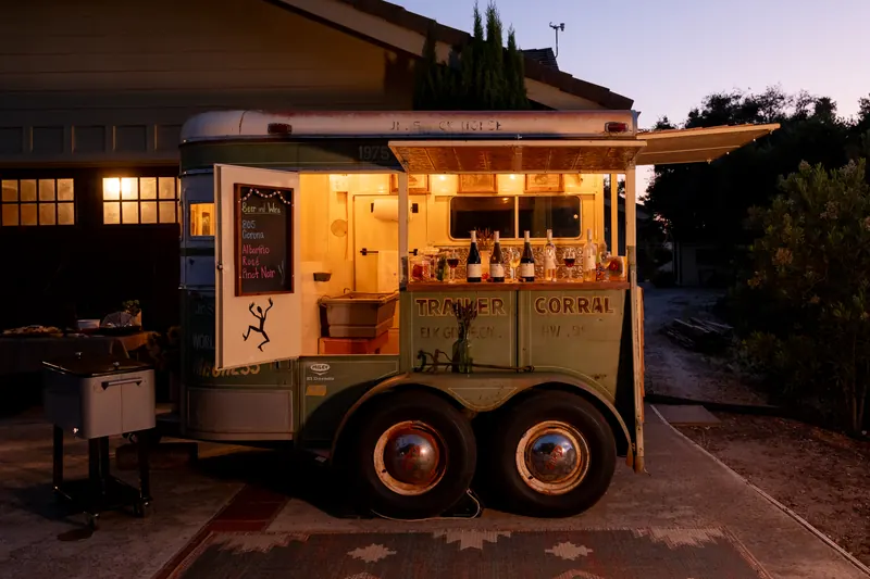 The trailer lit up at twilight